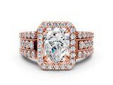Rose gold 1 Carat Pear Cut Halo  Ring with Split Shank and Four-Prong Setting