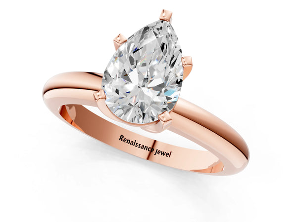 1 Carat Pear Cut Rose gold Diamond Solitaire Engagement Ring with Round Band and Four-Prong Setting