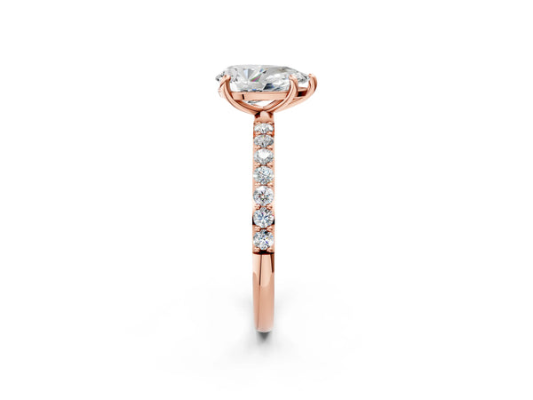 1 Carat Pear Cut Rose gold Diamond Solitaire Ring with Round  Pavé Band and Prong Setting