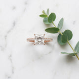 Rose gold 1 Carat Princess Cut Diamond Solitaire Ring with Round  Pavé Band and Four-Prong Setting