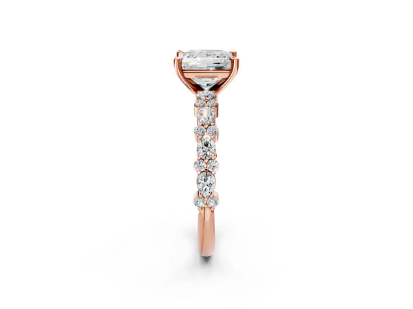 1 Carat Princess Cut Rose gold Diamond Side Stone Solitaire Ring with Round and Four-Prong Setting
