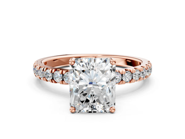 1 Carat Radiant Cut Rose gold Diamond Pave Band Solitaire Ring with Round  and Prong Setting