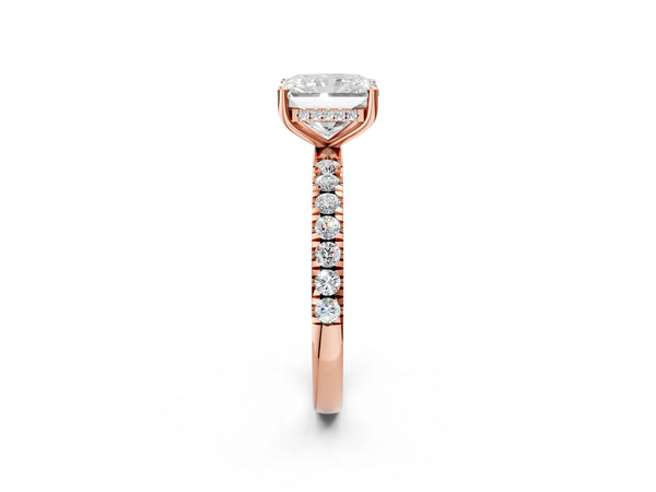 1 Carat Radiant Cut Rose gold Diamond Pave Band Solitaire Ring with Round  and Prong Setting