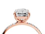 Rose gold 1 Carat Radiant Cut  Solitaire Ring with Pave Band and Four Prong Setting_16