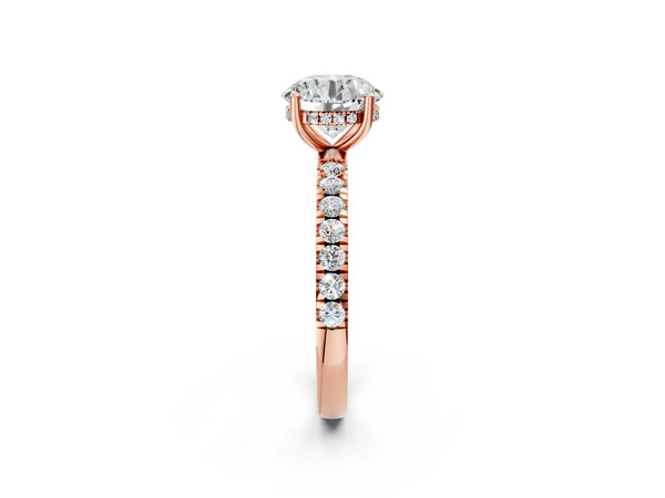 1 Carat Round Cut Rose gold Diamond Pave Band Solitaire Ring with Round  and Prong Setting