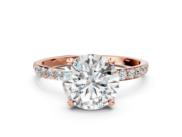 1 Carat Round Cut Rose gold Diamond Solitaire Ring with Round  Pavé Band and Prong Setting