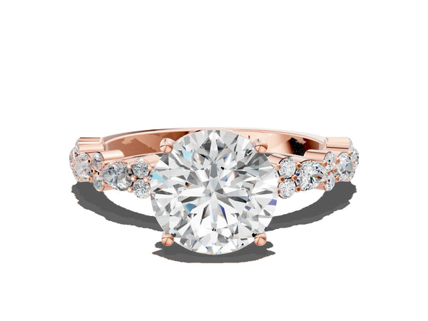 1 Carat Round Cut Rose gold Diamond Side Stone Solitaire Ring with Round and Four-Prong Setting