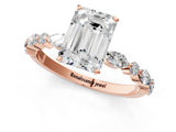 Rose gold 1.5 Carat Emerald Cut  Solitaire with Side Stones on a Pavé Band and Four-Prong Setting_25