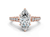 Rose gold 1.5 Carat Marquise Cut  Solitaire Ring with Cathedral Setting and Pavé Band