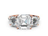Rose gold 1.5 Carat Three-Stone Asscher Cut Diamond Ring with Round  Pavé Band and Prong Setting_12
