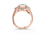 Rose gold 1.5 Carat Three-Stone Asscher Cut Diamond Ring with Round  Pavé Band and Prong Setting_15
