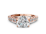 Rose gold 10 Carat Heart Cut  Solitaire Ring with Cathedral Setting and Pavé Band