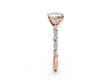 Rose gold 10 Carat Princess Cut  Solitaire with Side Stones on a Pavé Band and Four-Prong Setting_2
