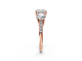 Rose gold 10 Carat Three-Stone Cushion Cut  Ring with Pavé Band and Prong Setting_2