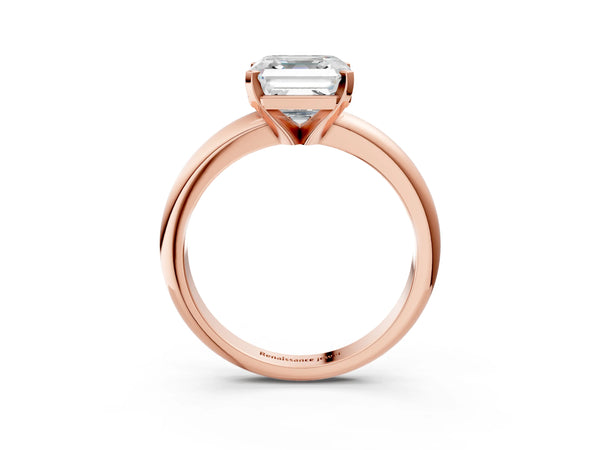 2 Carat Asscher Cut Rose gold Diamond Solitaire Engagement Ring with Round Band and Four-Prong Setting