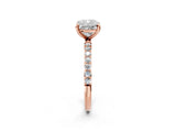 Rose gold 2 Carat Cushion Cut  Solitaire Ring with Pave Band and Four Prong Setting_2