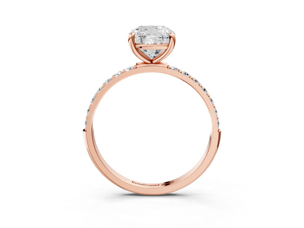 2 Carat Cushion Cut Rose gold Diamond Solitaire Ring with Round  Pavé Band and Prong Setting
