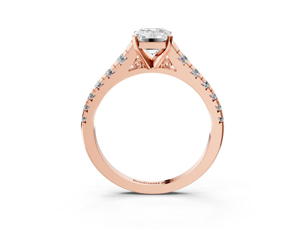 Rose gold 2 Carat Emerald Cut Diamond Cathedral Solitaire Ring with Round  Pavé Band