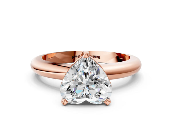 2 Carat Heart Cut Rose gold Diamond Solitaire Engagement Ring with Round Band and Four-Prong Setting