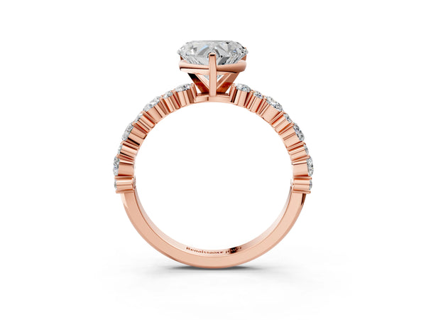 2 Carat Heart Cut Rose gold Diamond Side Stone Solitaire Ring with Round and Four-Prong Setting