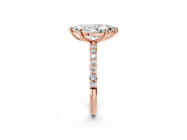 2 Carat Marquise Cut Rose gold Diamond Solitaire Ring with Round  Pavé Band and Prong Setting