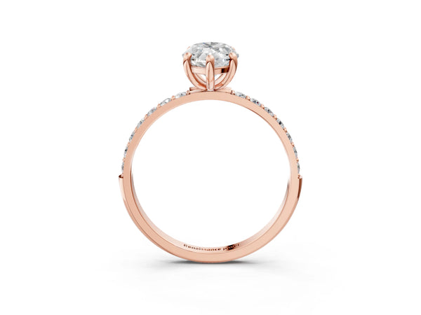 2 Carat Marquise Cut Rose gold Diamond Solitaire Ring with Round  Pavé Band and Prong Setting
