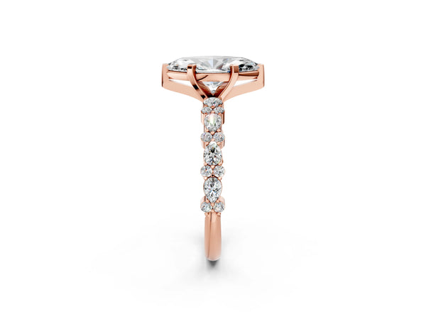 2 Carat Marquise Cut Rose gold Diamond Side Stone Solitaire Ring with Round and Four-Prong Setting