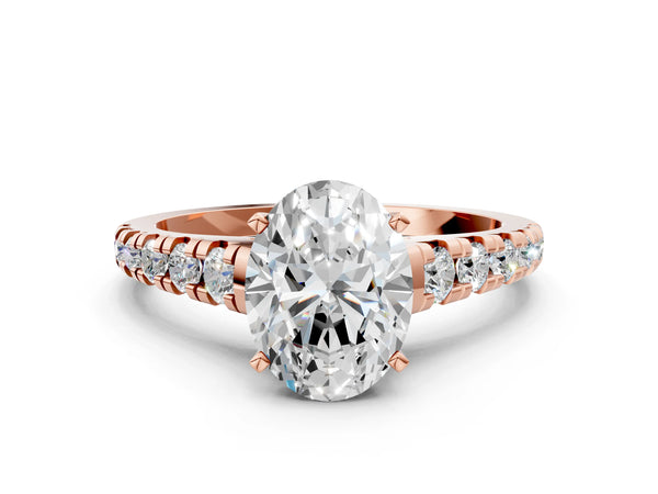 Rose gold 2 Carat Oval Cut Diamond Cathedral Solitaire Ring with Round  Pavé Band