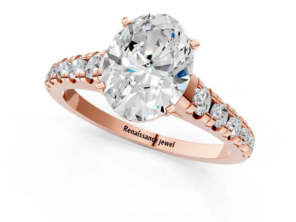 Rose gold 2 Carat Oval Cut Diamond Cathedral Solitaire Ring with Round  Pavé Band