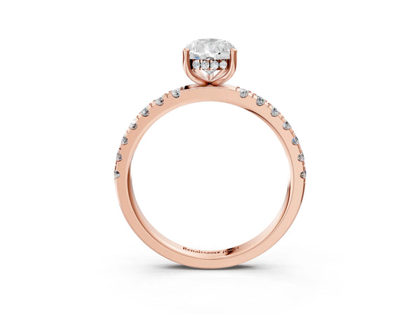 2 Carat Pear Cut Rose gold Diamond Pave Band Solitaire Ring with Round  and Prong Setting