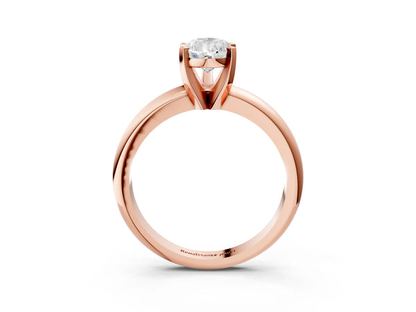 2 Carat Pear Cut Rose gold Diamond Solitaire Engagement Ring with Round Band and Four-Prong Setting