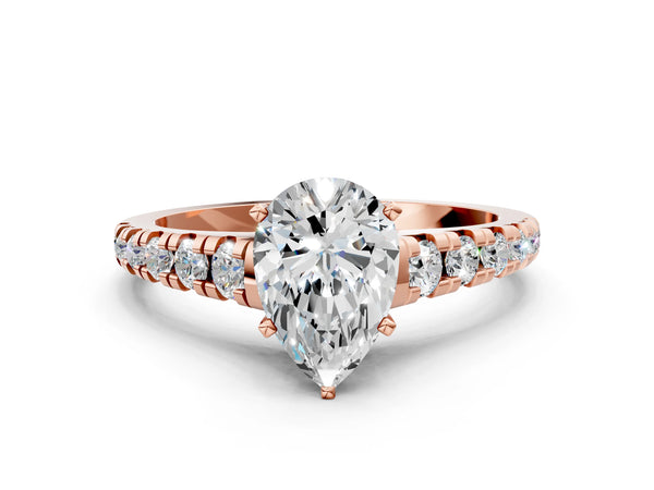 Rose gold 2 Carat Pear Cut Diamond Cathedral Solitaire Ring with Round  Pavé Band