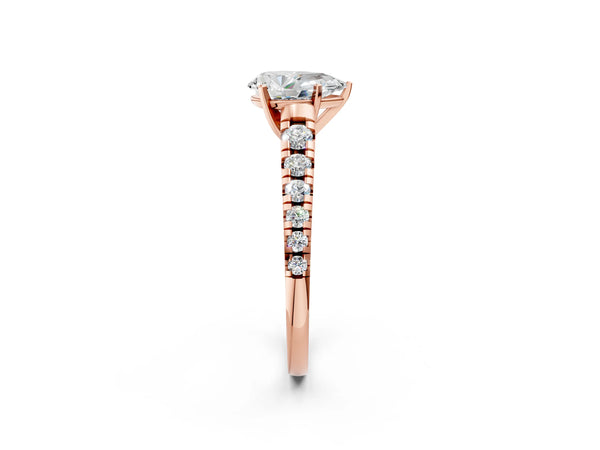 Rose gold 2 Carat Pear Cut Diamond Cathedral Solitaire Ring with Round  Pavé Band