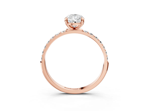 2 Carat Pear Cut Rose gold Diamond Solitaire Ring with Round  Pavé Band and Prong Setting
