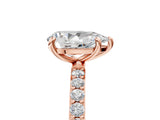 Rose gold 2 Carat Pear Cut  Solitaire Ring with Pave Band and Four Prong Setting_5