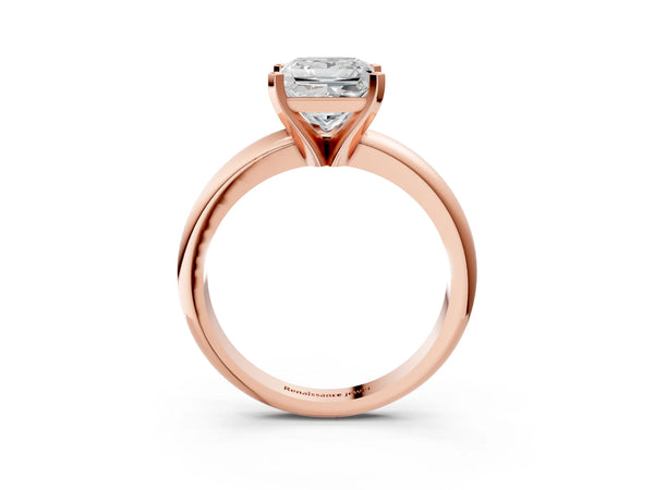 2 Carat Princess Cut Rose gold Diamond Solitaire Engagement Ring with Round Band and Four-Prong Setting