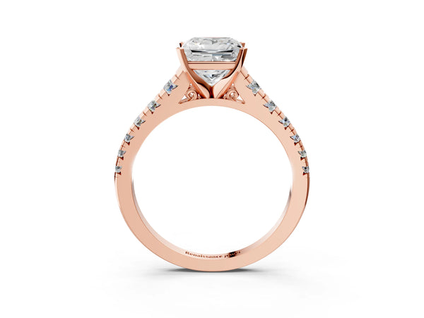 Rose gold 2 Carat Princess Cut Diamond Cathedral Solitaire Ring with Round  Pavé Band