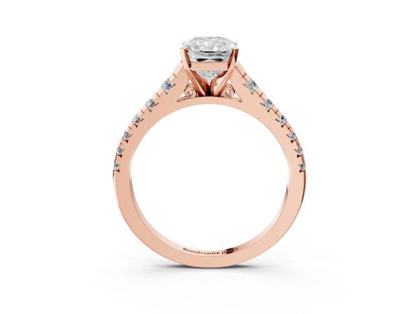 Rose gold 2 Carat Radiant Cut Diamond Cathedral Solitaire Ring with Round  Pavé Band