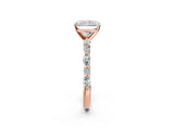 Rose gold 2 Carat Radiant Cut  Solitaire with Side Stones on a Pavé Band and Four-Prong Setting_14