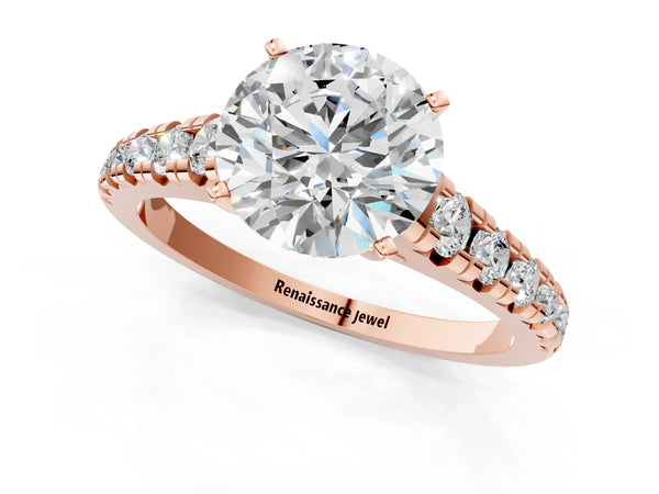 Rose gold 2 Carat Round Cut Diamond Cathedral Solitaire Ring with Round  Pavé Band