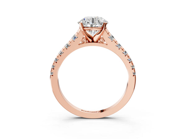 Rose gold 2 Carat Round Cut Diamond Cathedral Solitaire Ring with Round  Pavé Band