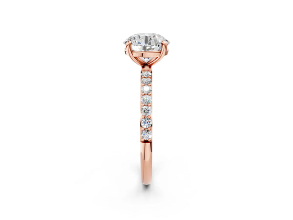2 Carat Round Cut Rose gold Diamond Solitaire Ring with Round  Pavé Band and Prong Setting