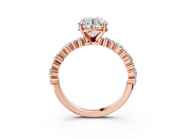 2 Carat Round Cut Rose gold Diamond Side Stone Solitaire Ring with Round and Four-Prong Setting
