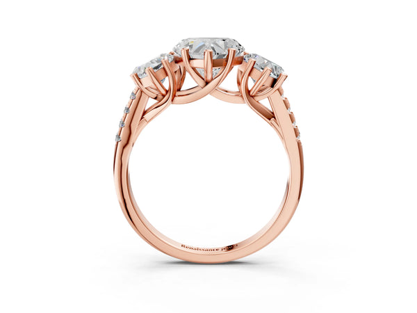 Rose gold 2 Carat Three-Stone Heart Cut Diamond Ring with Round  Pavé Band and Prong Setting