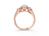 Rose gold 2 Carat Three-Stone Marquise Cut  Ring with Pavé Band and Prong Setting_3