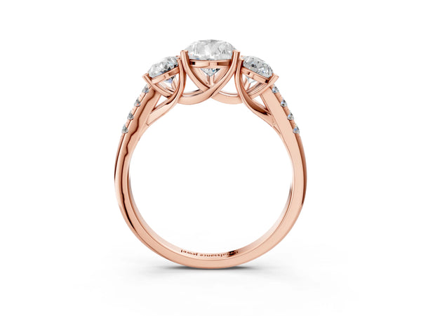Rose gold 2 Carat Three-Stone Pear Cut Diamond Ring with Round  Pavé Band and Prong Setting
