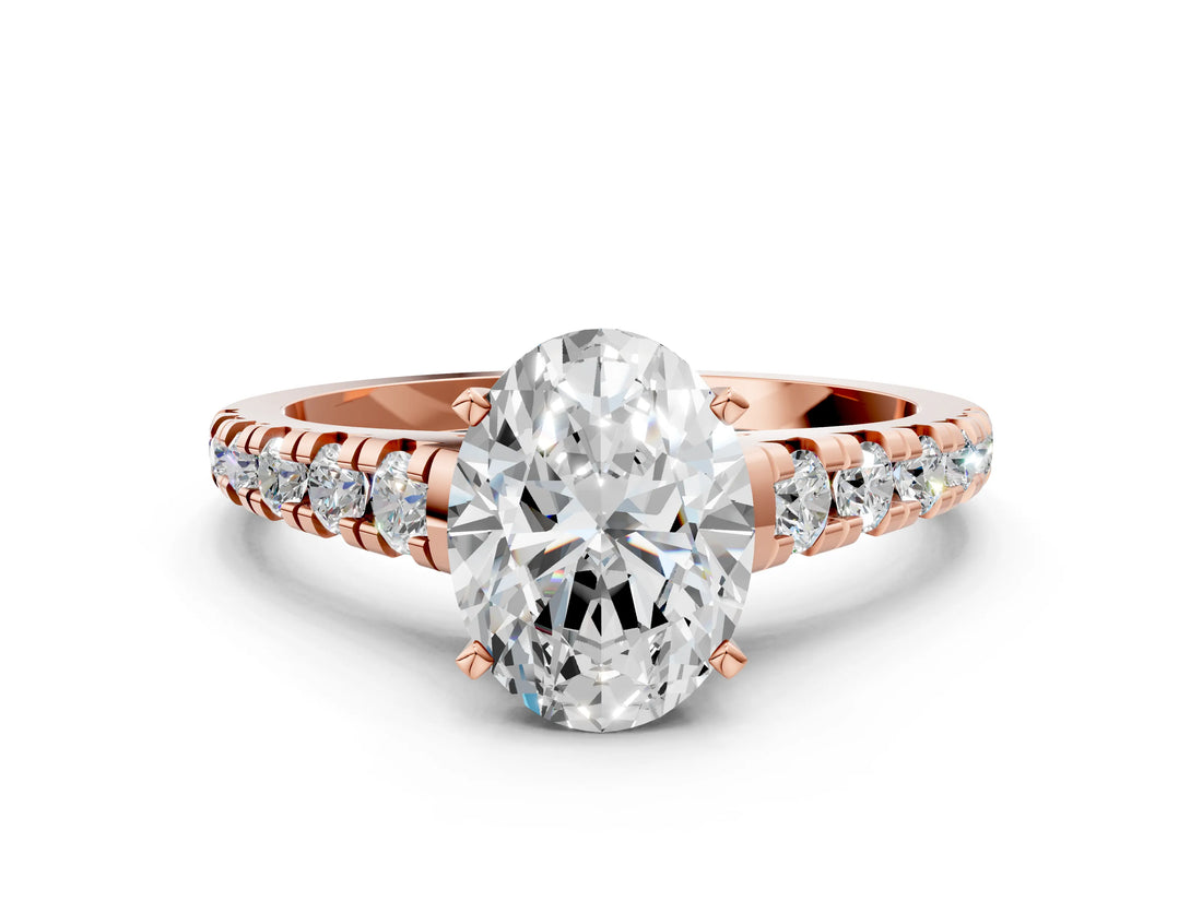 Rose gold 2.5 Carat Oval Cut  Solitaire Ring with Cathedral Setting and Pavé Band