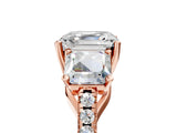 Rose gold 2.5 Carat Three-Stone Asscher Cut Diamond Ring with Round  Pavé Band and Prong Setting_17