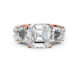 Rose gold 2.5 Carat Three-Stone Asscher Cut Diamond Ring with Round  Pavé Band and Prong Setting_24
