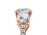Rose gold 2.5 Carat Three-Stone Asscher Cut Diamond Ring with Round  Pavé Band and Prong Setting_29